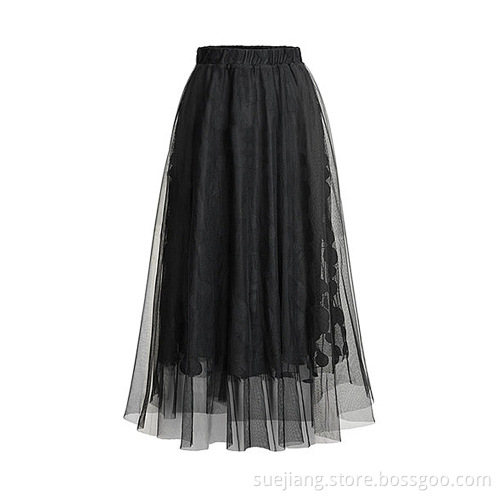 Women Sweet A-Line Mid-calf Dot Elastic Waist Skirt